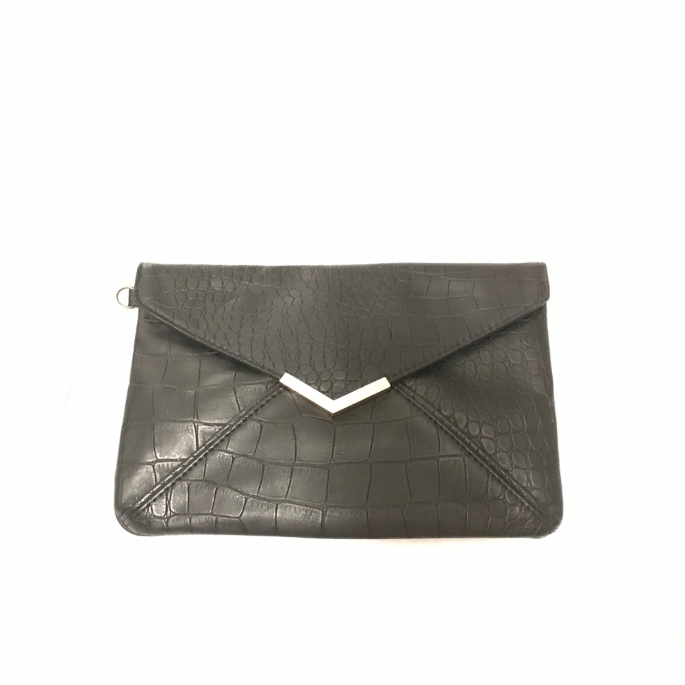 Small Black snakeskin print clutch from Express